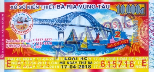 Mẫu vé sô xổ số Vũng Tàu ngày 17/4/2018