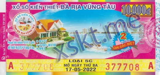 Mẫu vé sô xổ số Vũng Tàu ngày 17/5/2022