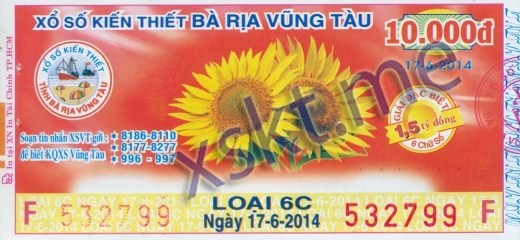 Mẫu vé sô xổ số Vũng Tàu ngày 17/6/2014