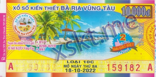 Mẫu vé sô xổ số Vũng Tàu ngày 18/10/2022