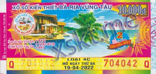 Mẫu vé sô xổ số Vũng Tàu ngày 19/4/2022