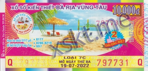 Mẫu vé sô xổ số Vũng Tàu ngày 19/7/2022