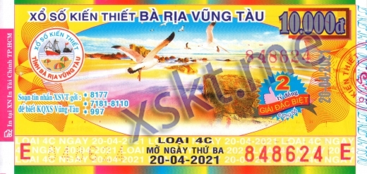 Mẫu vé sô xổ số Vũng Tàu ngày 20/4/2021