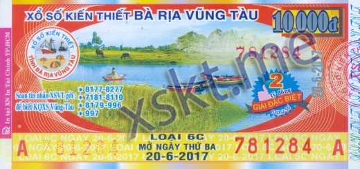 Mẫu vé sô xổ số Vũng Tàu ngày 20/6/2017