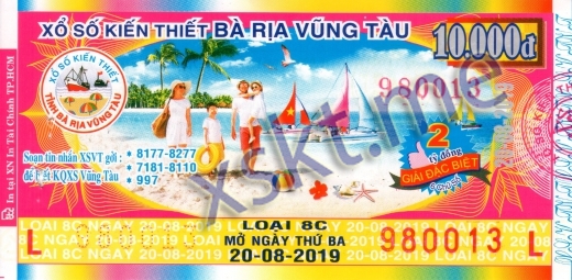 Mẫu vé sô xổ số Vũng Tàu ngày 20/8/2019
