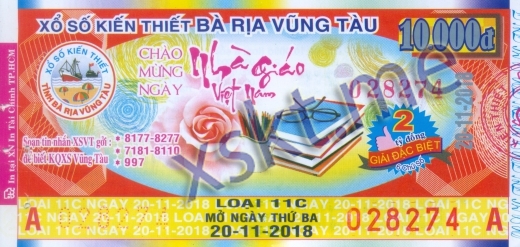 Mẫu vé sô xổ số Vũng Tàu ngày 20/11/2018