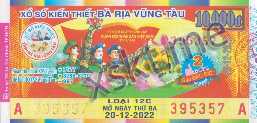 Mẫu vé sô xổ số Vũng Tàu ngày 20/12/2022