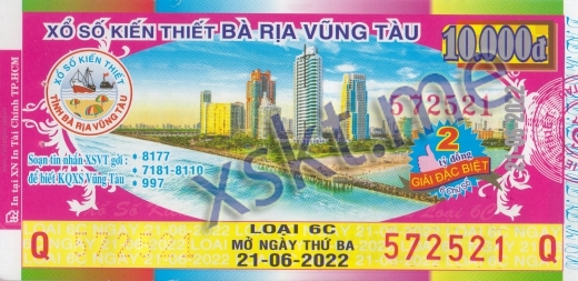 Mẫu vé sô xổ số Vũng Tàu ngày 21/6/2022