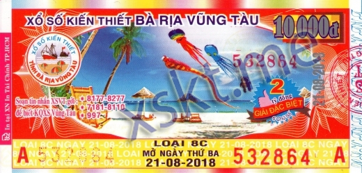 Mẫu vé sô xổ số Vũng Tàu ngày 21/8/2018