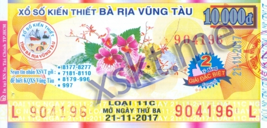 Mẫu vé sô xổ số Vũng Tàu ngày 21/11/2017