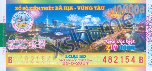 Mẫu vé sô xổ số Vũng Tàu ngày 23/5/2017