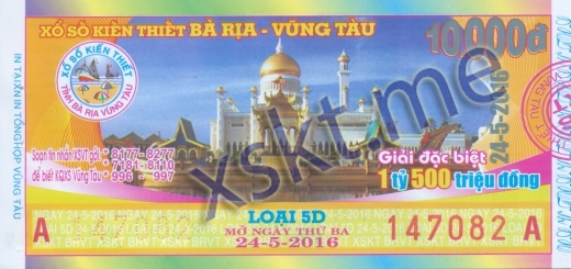 Mẫu vé sô xổ số Vũng Tàu ngày 24/5/2016