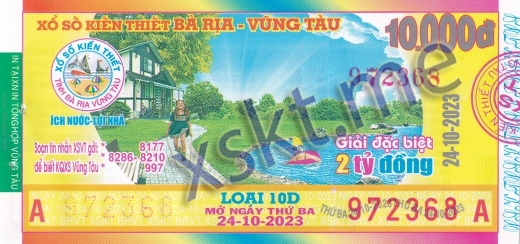 Mẫu vé sô xổ số Vũng Tàu ngày 24/10/2023