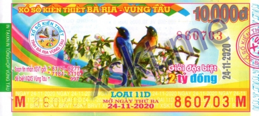 Mẫu vé sô xổ số Vũng Tàu ngày 24/11/2020