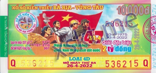 Mẫu vé sô xổ số Vũng Tàu ngày 26/4/2022