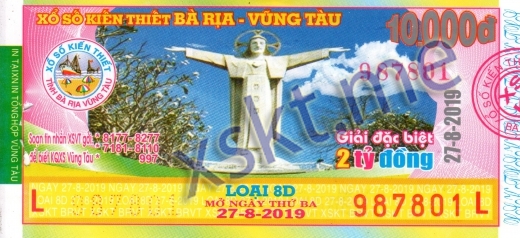 Mẫu vé sô xổ số Vũng Tàu ngày 27/8/2019