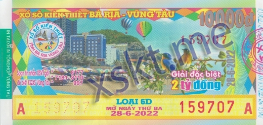 Mẫu vé sô xổ số Vũng Tàu ngày 28/6/2022