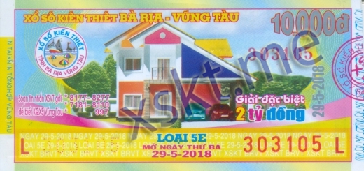 Mẫu vé sô xổ số Vũng Tàu ngày 29/5/2018