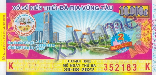 Mẫu vé sô xổ số Vũng Tàu ngày 30/8/2022