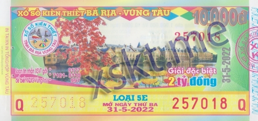 Mẫu vé sô xổ số Vũng Tàu ngày 31/5/2022