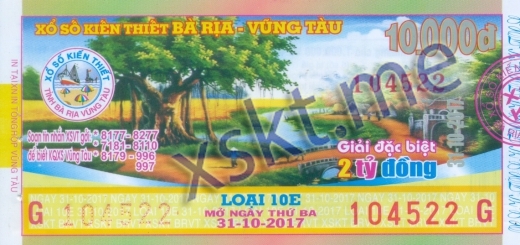 Mẫu vé sô xổ số Vũng Tàu ngày 31/10/2017