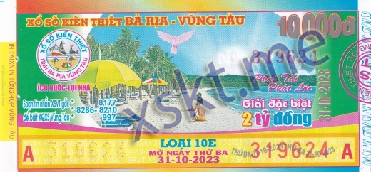 Mẫu vé sô xổ số Vũng Tàu ngày 31/10/2023