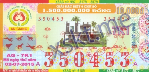 Mẫu vé sô xổ số An Giang ngày 2/7/2015