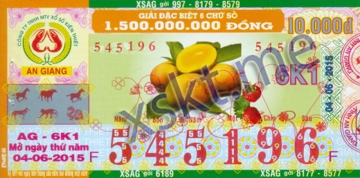 Mẫu vé sô xổ số An Giang ngày 4/6/2015