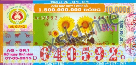 Mẫu vé sô xổ số An Giang ngày 7/5/2015