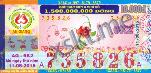Mẫu vé sô xổ số An Giang ngày 11/6/2015