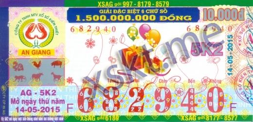 Mẫu vé sô xổ số An Giang ngày 14/5/2015