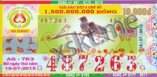 Mẫu vé sô xổ số An Giang ngày 16/7/2015