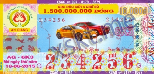 Mẫu vé sô xổ số An Giang ngày 18/6/2015