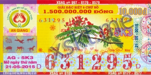 Mẫu vé sô xổ số An Giang ngày 21/5/2015