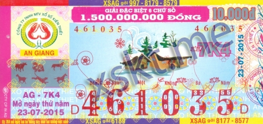 Mẫu vé sô xổ số An Giang ngày 23/7/2015