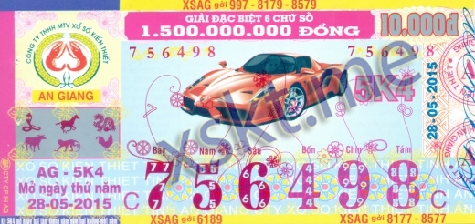 Mẫu vé sô xổ số An Giang ngày 28/5/2015