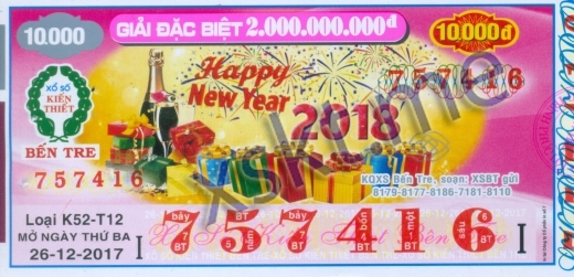 Mẫu vé sô xổ số Bến Tre ngày 26/12/2017