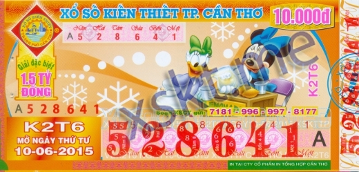 Mẫu vé sô xổ số Cần Thơ ngày 10/6/2015