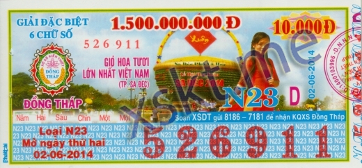 Mẫu vé sô xổ số Đồng Tháp ngày 2/6/2014