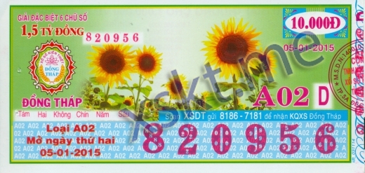 Mẫu vé sô xổ số Đồng Tháp ngày 5/1/2015