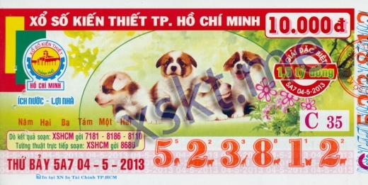 Mẫu vé sô xổ số Hồ Chí Minh ngày 4/5/2013