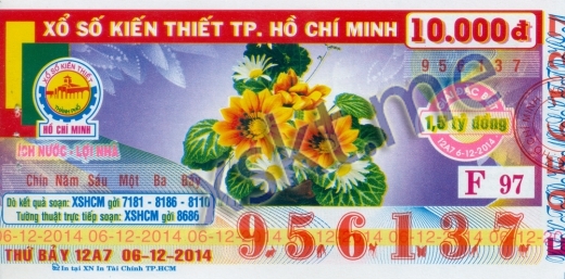 Mẫu vé sô xổ số Hồ Chí Minh ngày 6/12/2014