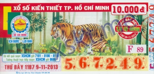 Mẫu vé sô xổ số Hồ Chí Minh ngày 9/11/2013