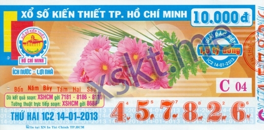 Mẫu vé sô xổ số Hồ Chí Minh ngày 14/1/2013
