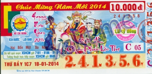 Mẫu vé sô xổ số Hồ Chí Minh ngày 18/1/2014