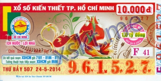 Mẫu vé sô xổ số Hồ Chí Minh ngày 24/5/2014