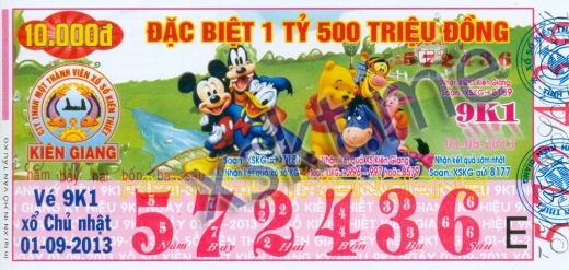 Mẫu vé sô xổ số Kiên Giang ngày 1/9/2013