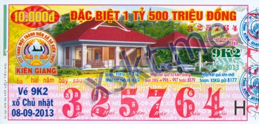 Mẫu vé sô xổ số Kiên Giang ngày 8/9/2013