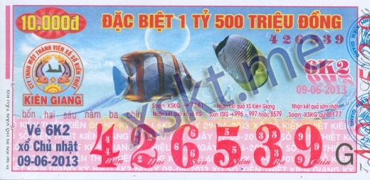 Mẫu vé sô xổ số Kiên Giang ngày 9/6/2013