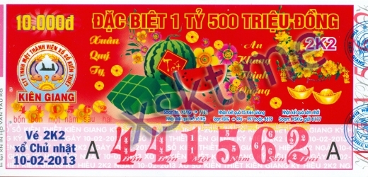 Mẫu vé sô xổ số Kiên Giang ngày 10/2/2013